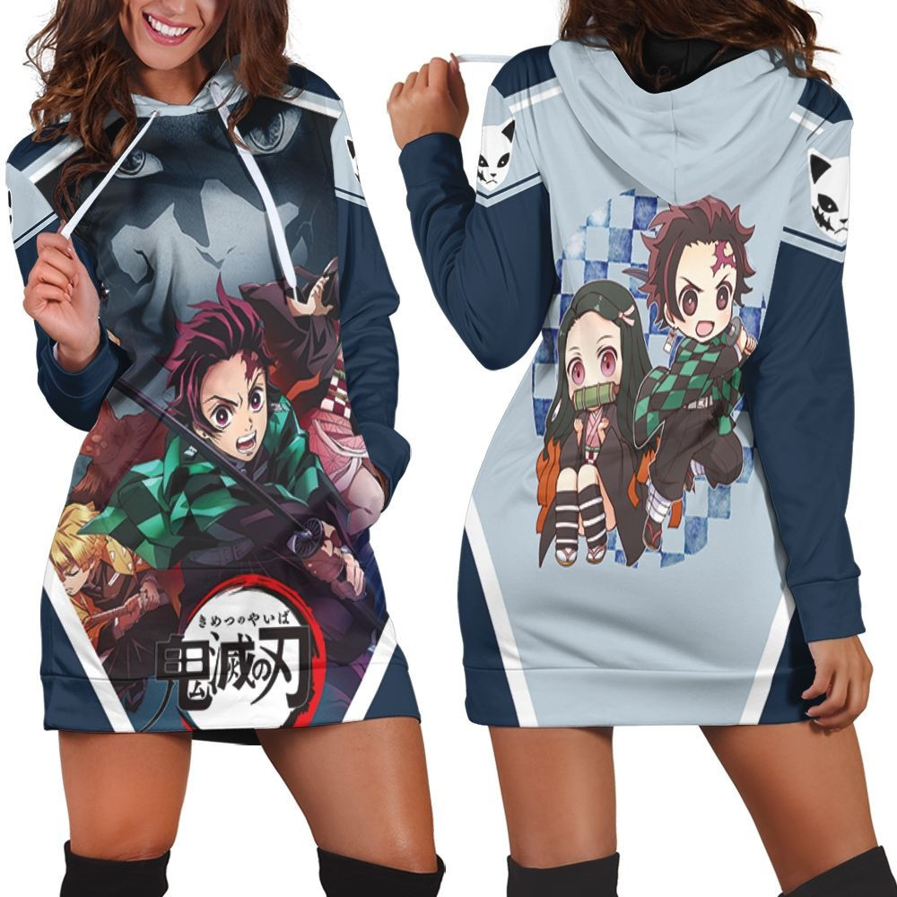 Kimetsu No Yaiba Teamup Kanjiro Nezuko Inosuke Hoodie Dress Sweater Dress Sweatshirt Dress