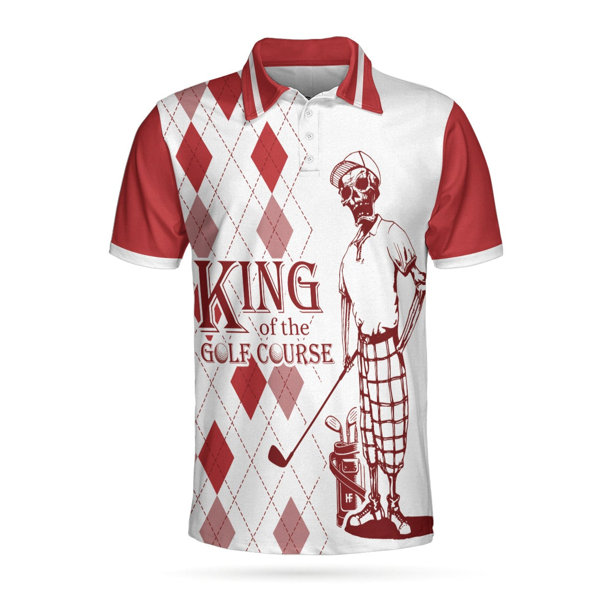 King Of The Golf Course Golf Polo Shirt Red Argyle Pattern Skeleton Golfer Polo Shirt Best Golf Shirt For Men