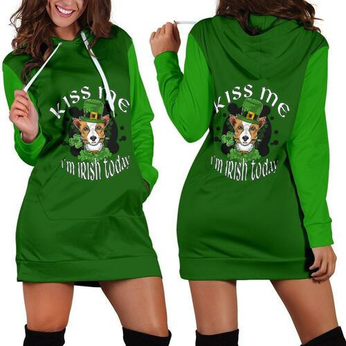 Kiss Me Im Irish Today Hoodie Dress Sweater Dress Sweatshirt Dress 3d All Over Print For Women With Corgi Dog And Shamrocks Hoodie