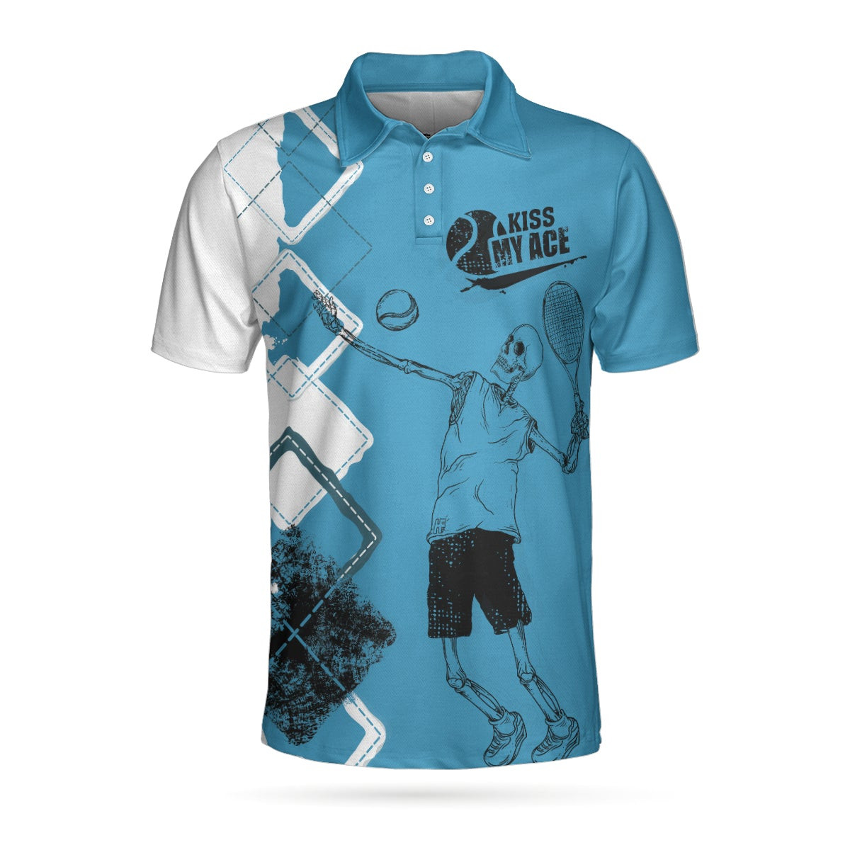 Kiss My Ace Tennis Polo Shirt Argyle Pattern Skeleton Tennis Player Polo Shirt Best Tennis Shirt For Men