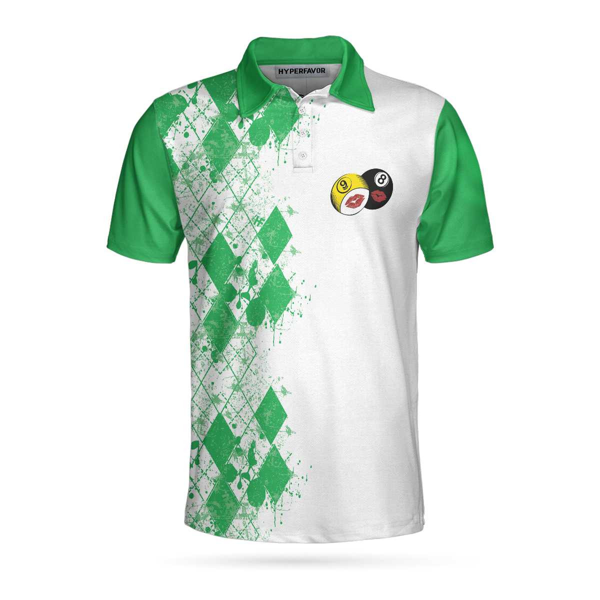 Kiss My Balls Polo Shirt Green Argyle Pattern Billiards Shirt Polo Style Billiards Shirt Gift For Billiard Lovers