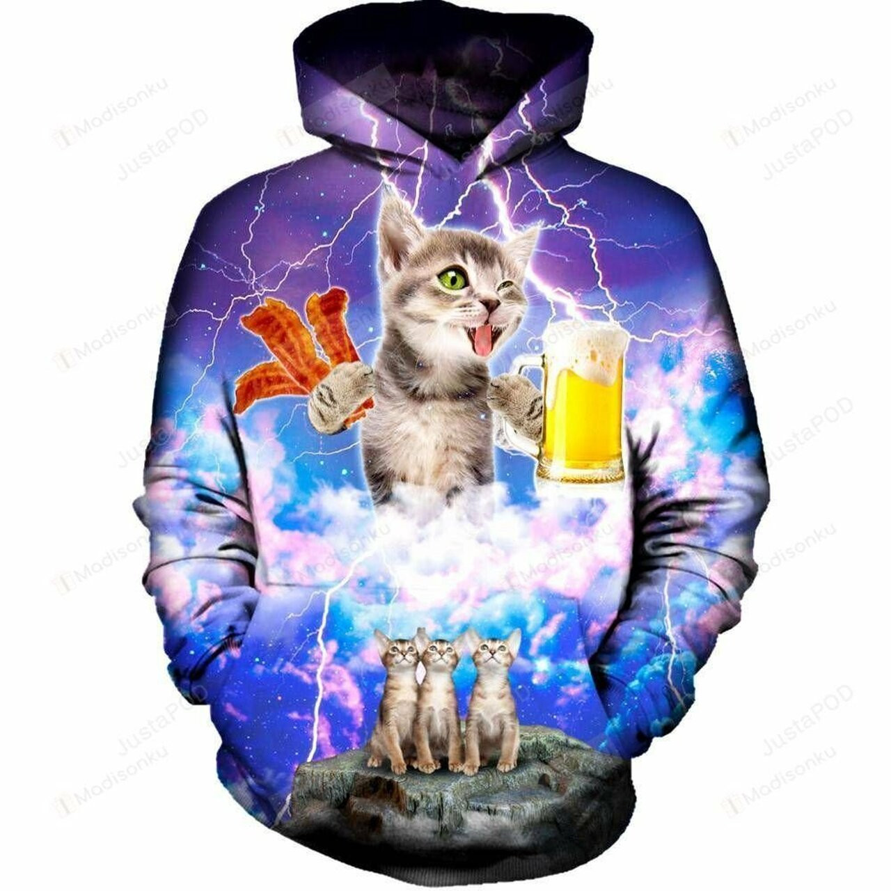 Kitties Love Beer And Bacon 3d All Over Printed Hoodie