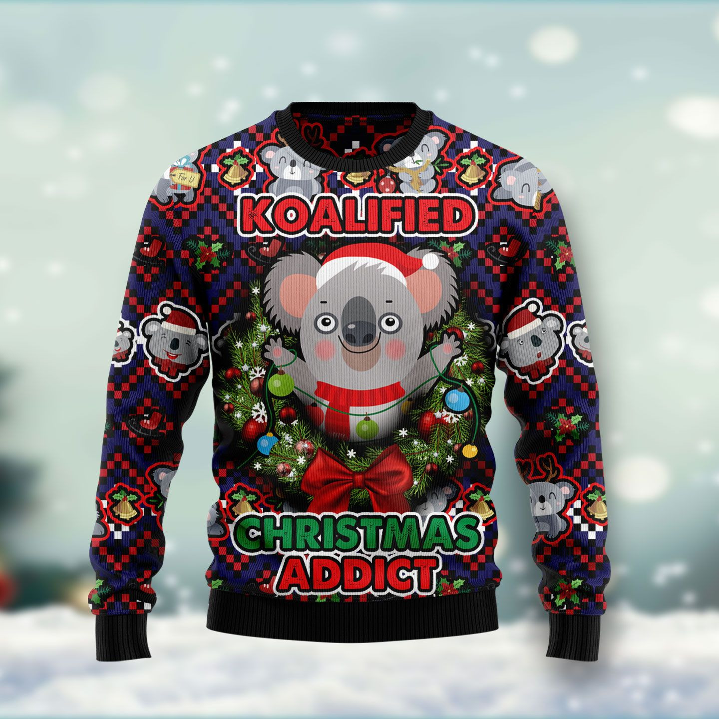 Koalified Christmas Addict Ugly Christmas Sweater Ugly Sweater For Men Women