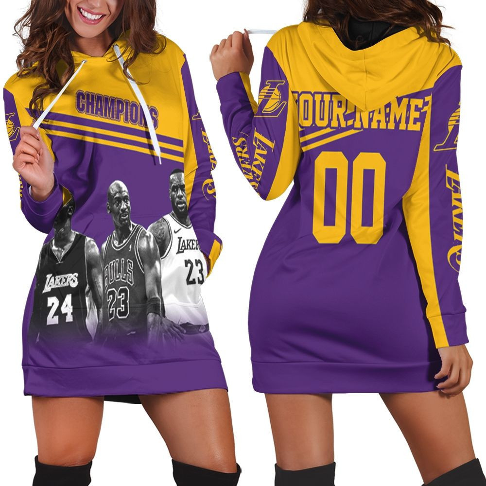 Kobe Bryant Michael J Lebron James Los Angeles Lakers Champion 3d Hoodie Dress Sweater Dress Sweatshirt Dress