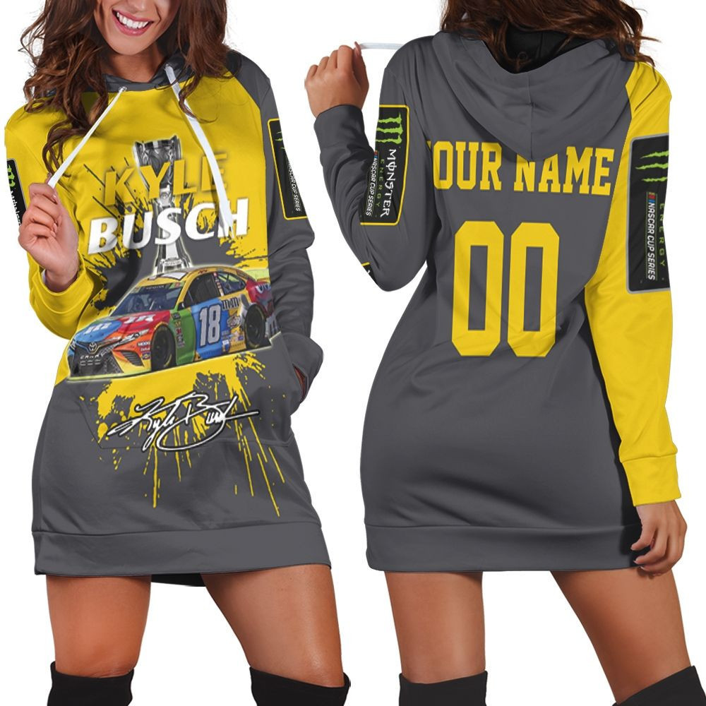 Kyle Busch Nascar Champion 2019 Signed Fans 3d Hoodie Dress Sweater Dress Sweatshirt Dress