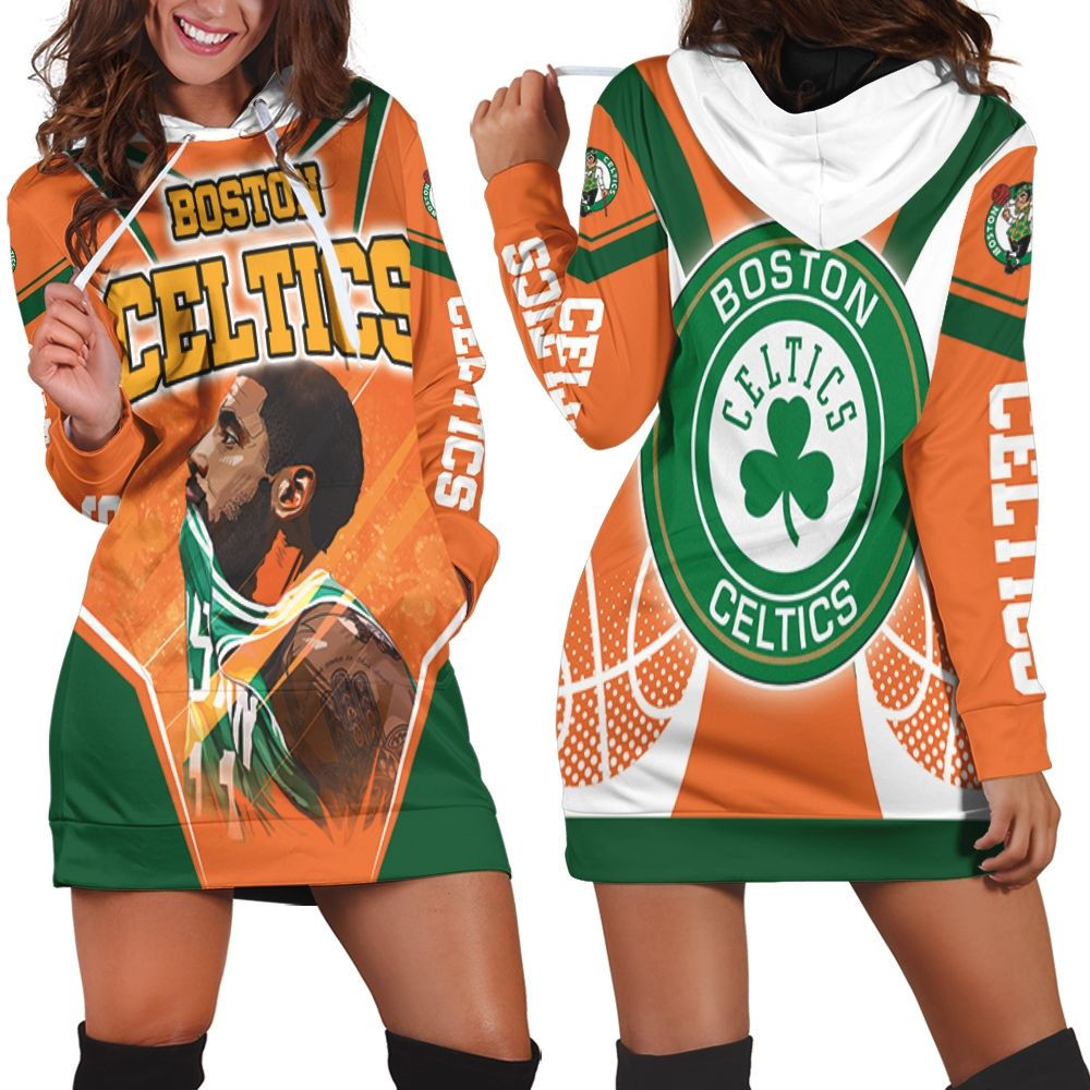 Kyrie Irving 11 Boston Celtics Orange Background Hoodie Dress Sweater Dress Sweatshirt Dress