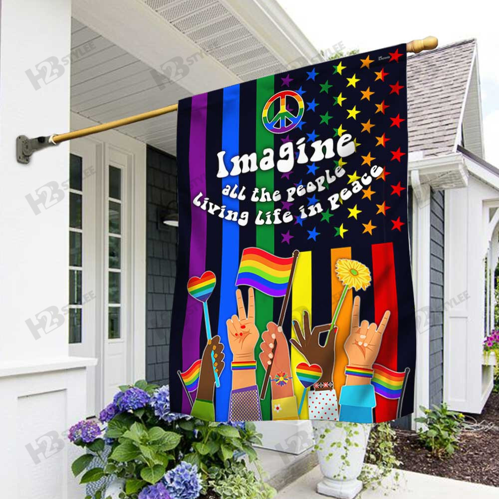 LGBT Flag Imagine All The People Living Life In Peace  Garden Flag House Flag