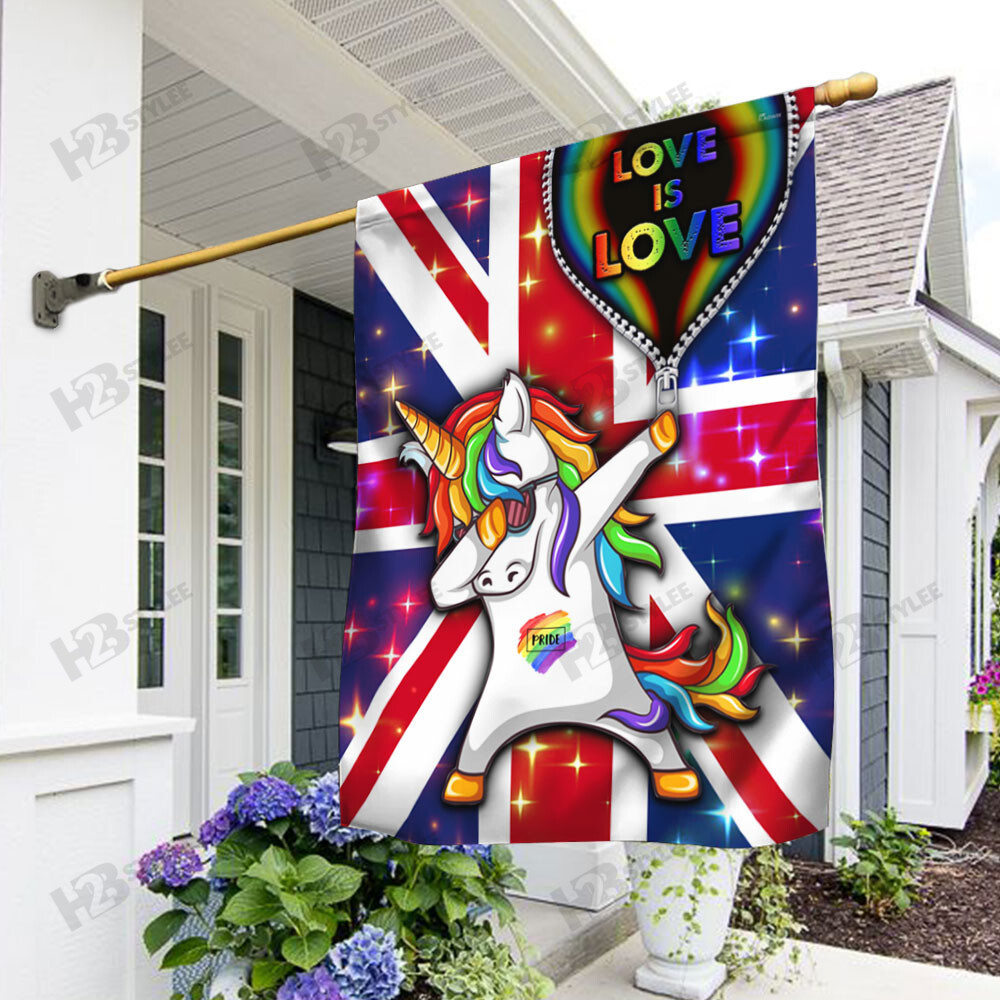 LGBT UK Flag Unicorn Love Is Love  Garden Flag House Flag