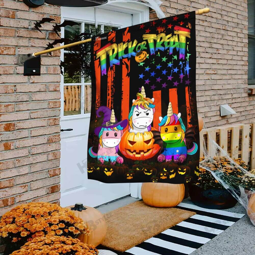 LGBT Unicorn Halloween Trick Or Treat Flag Garden Flag House Flag