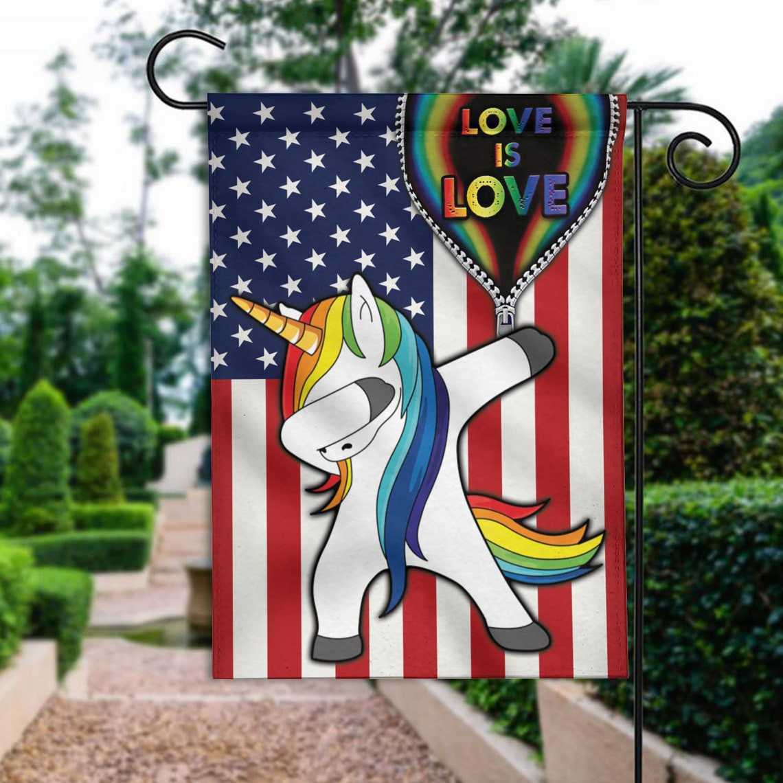 LGBT Unicorn House Flag LGBT Rainbow Garden Flag LGBT Pride Yard Flag Love Is Love Pride Flag Rainbow Unicorn Double sided Flag