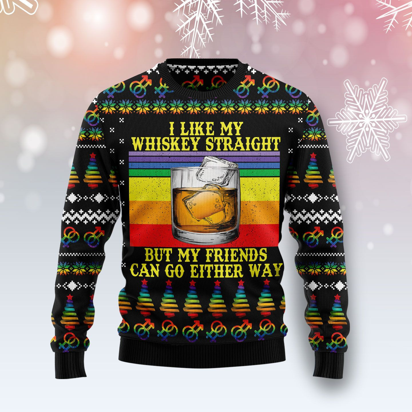 LGBT Whiskey Straight Ugly Christmas Sweater Ugly Sweater For Men Women