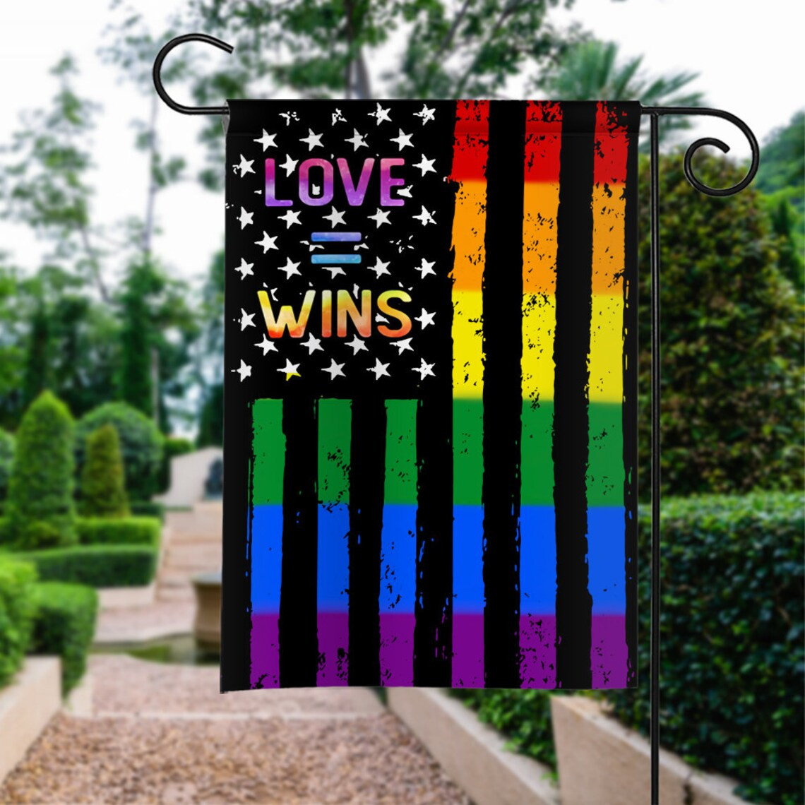 LGBTQ  Love Is Love Love Wins LGBT Pride Month Human Rights Rainbow Pride Day American Flag Outdoor Decor Yard Decor Garden D??or