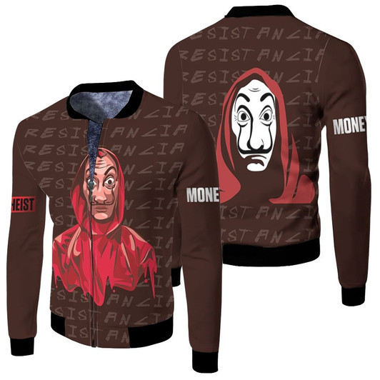 La Casa De Papel Money Behind Heist Salvador Dali Black Fleece Bomber Jacket