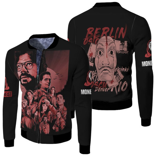 La Casa De Papel Money Heist Berlin And Members Black Fleece Bomber Jacket