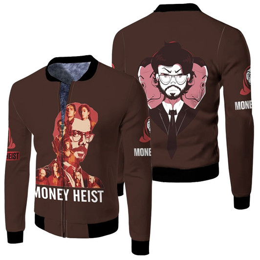 La Casa De Papel Money Heist Professor Black Gradient Fleece Bomber Jacket