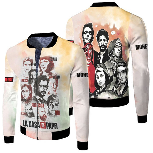 La Casa De Papel Money Heist Professor Heist Team Members List Fleece Bomber Jacket