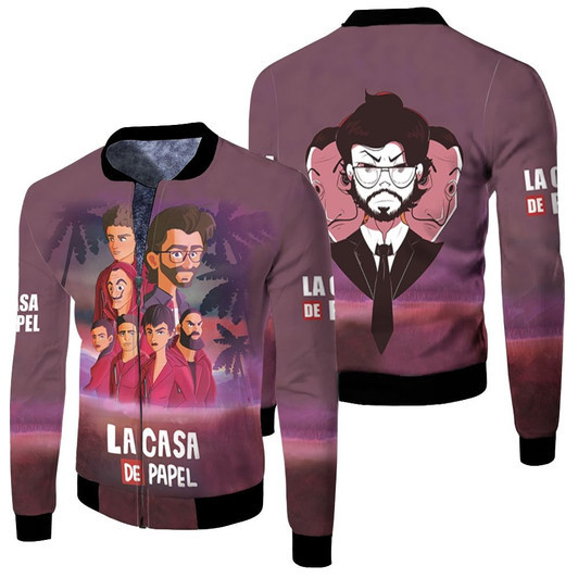 La Casa De Papel Money Heist Professor His Team Cartoon Version Gradient Fleece Bomber Jacket