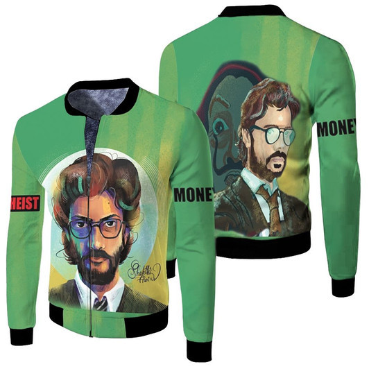 La Casa De Papel Money Heist Professor Master Of Heist Green Gradient Fleece Bomber Jacket