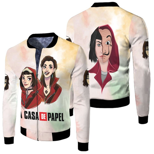 La Casa De Papel Money Heist Tokyo Nairobi White Fleece Bomber Jacket