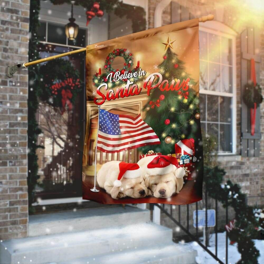 Labrador I Believe Santa Paws Merry Christmas American Flag Garden Flag House Flag