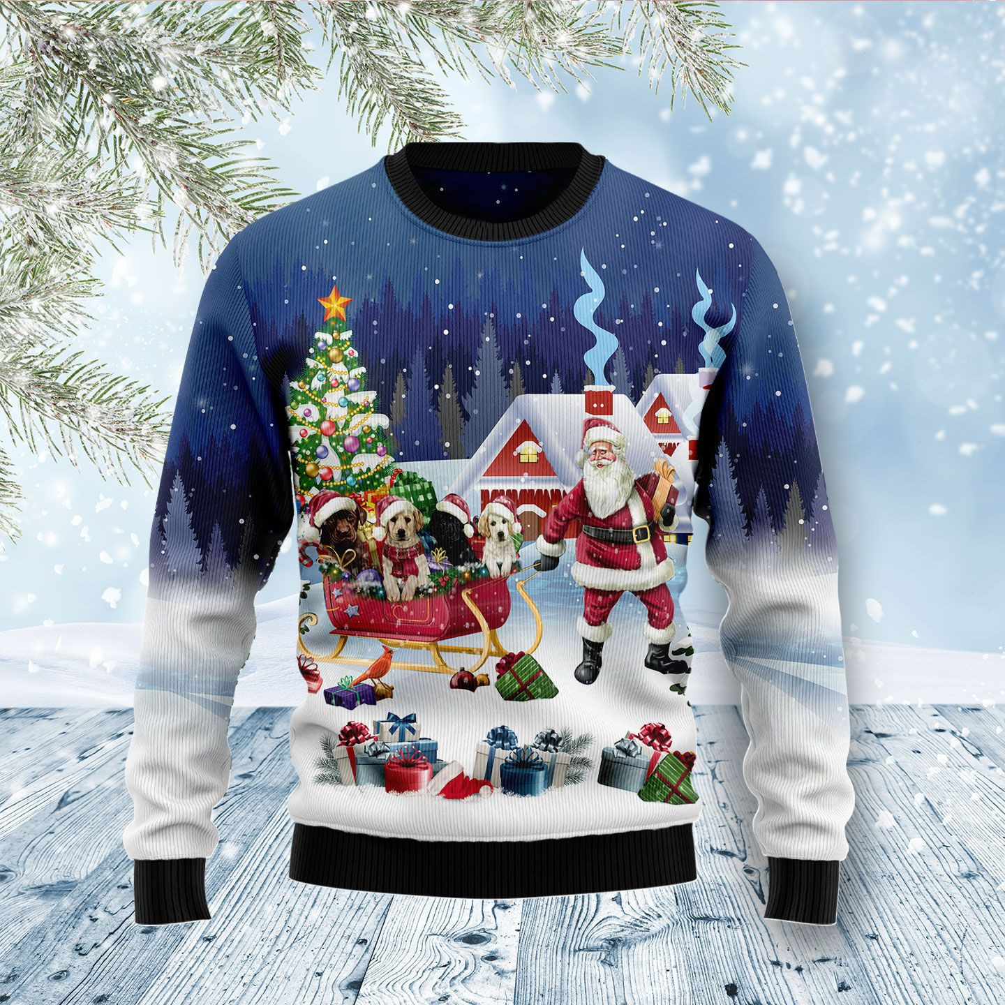 Labrador Retriever Santa Sled Ugly Christmas Sweater Ugly Sweater For Men Women