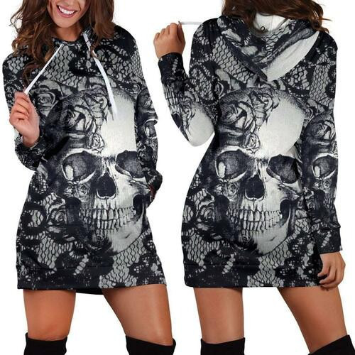 Lace Skull Womens Hoodie Dress Sweater Dress Sweatshirt Dress 3d All Over Print For Women Hoodie