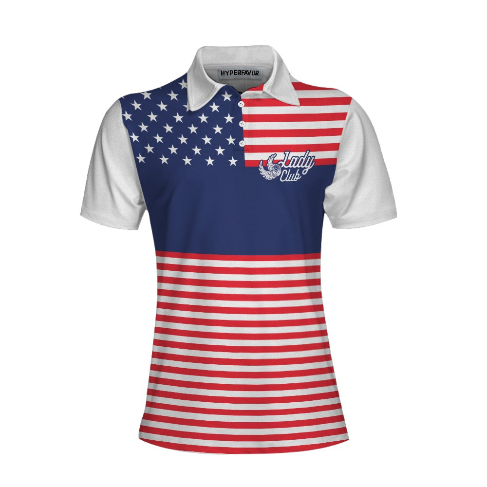 Lady Squad America Flag Golf Shirt Short Sleeve Women Polo Shirt