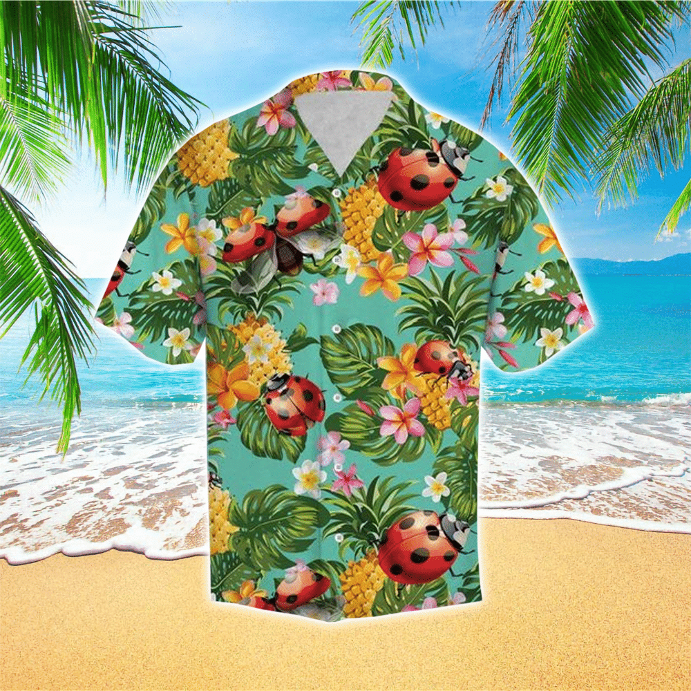 Ladybug Mens Hawaiian Shirt Ladybug Button Up Shirt for Men and Women