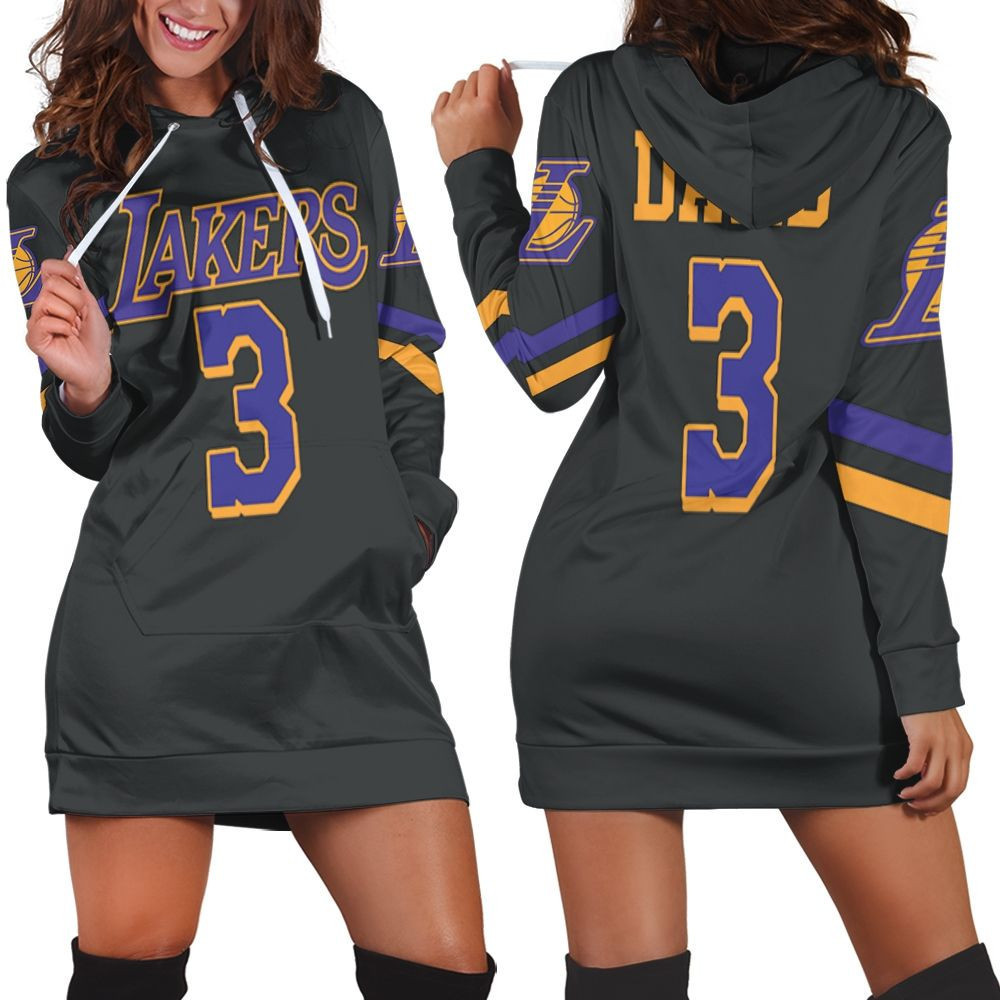 Lakers Anthony Davis 2020-21 Earned Edition Black Hoodie Dress Sweater Dress Sweatshirt Dress