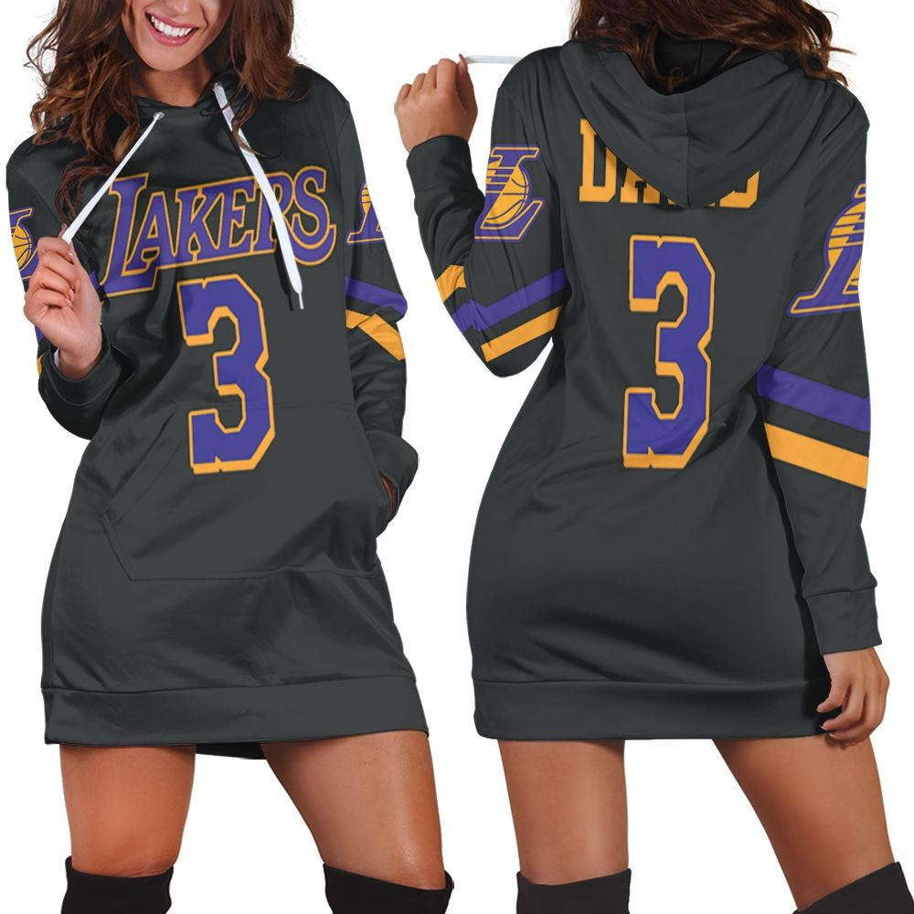 Lakers Anthony Davis 2020-21 Earned Edition Black Jersey Inspired Hoodie Dress Sweater Dress Sweatshirt Dress