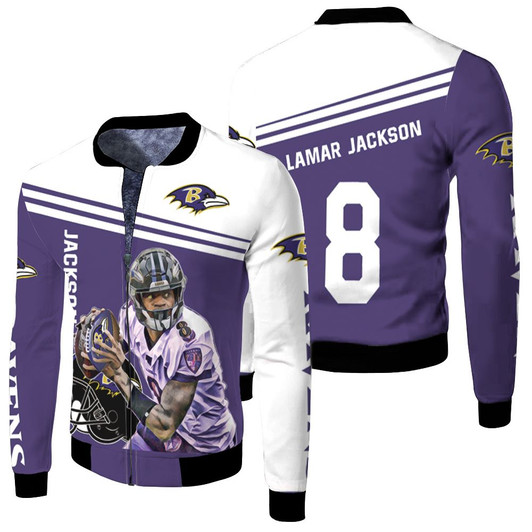 Lamar Jackson Baltimore Ravens 8 Legend Fleece Bomber Jacket