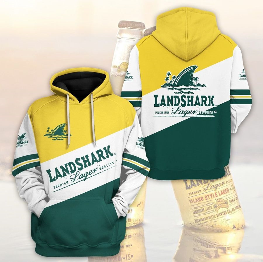 Landshark Lager Beer Green Yellow Stripes Premium Hoodie for Men and Women