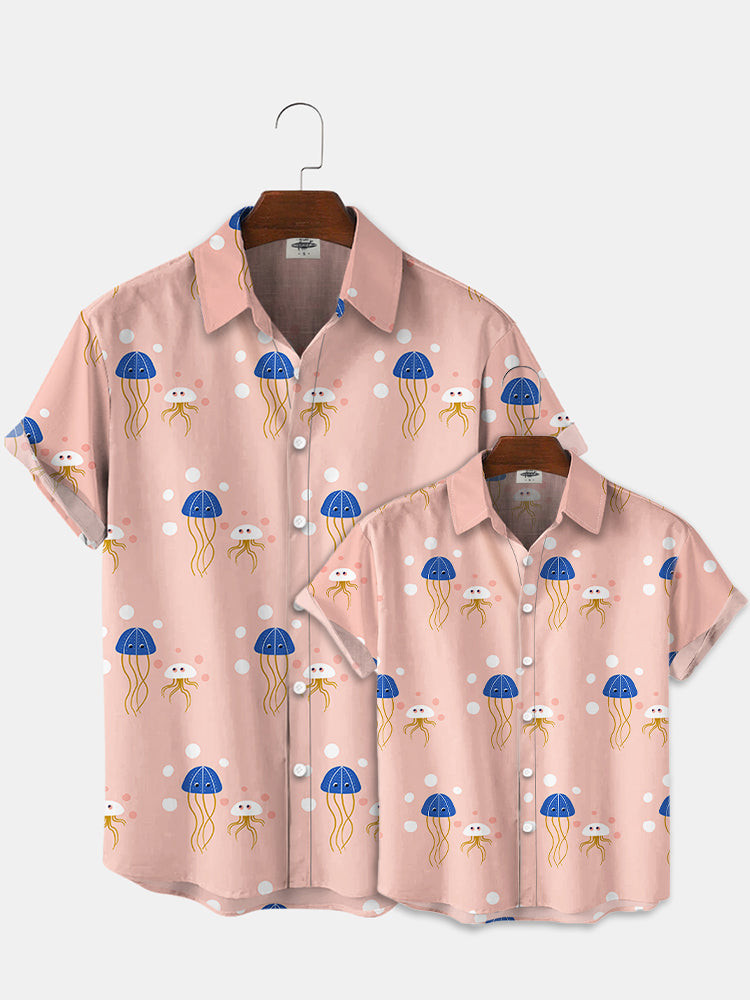 Large and small jellyfish Print Family Hawaiian Shirt Summer Hawaiian