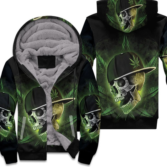 Leaf Green Cool Skull 3D Fleece Hoodie