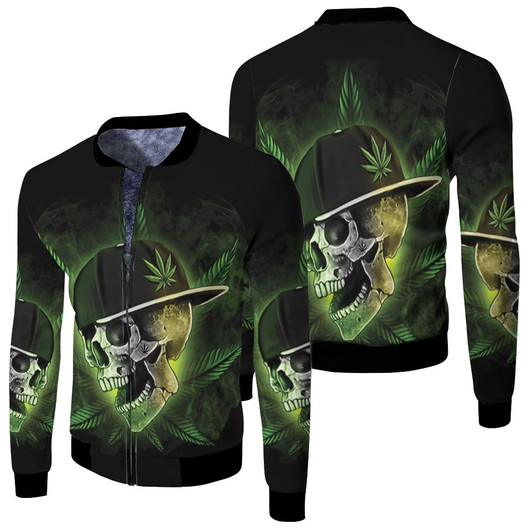 Leaf Green Cool Skull Fleece Bomber Jacket