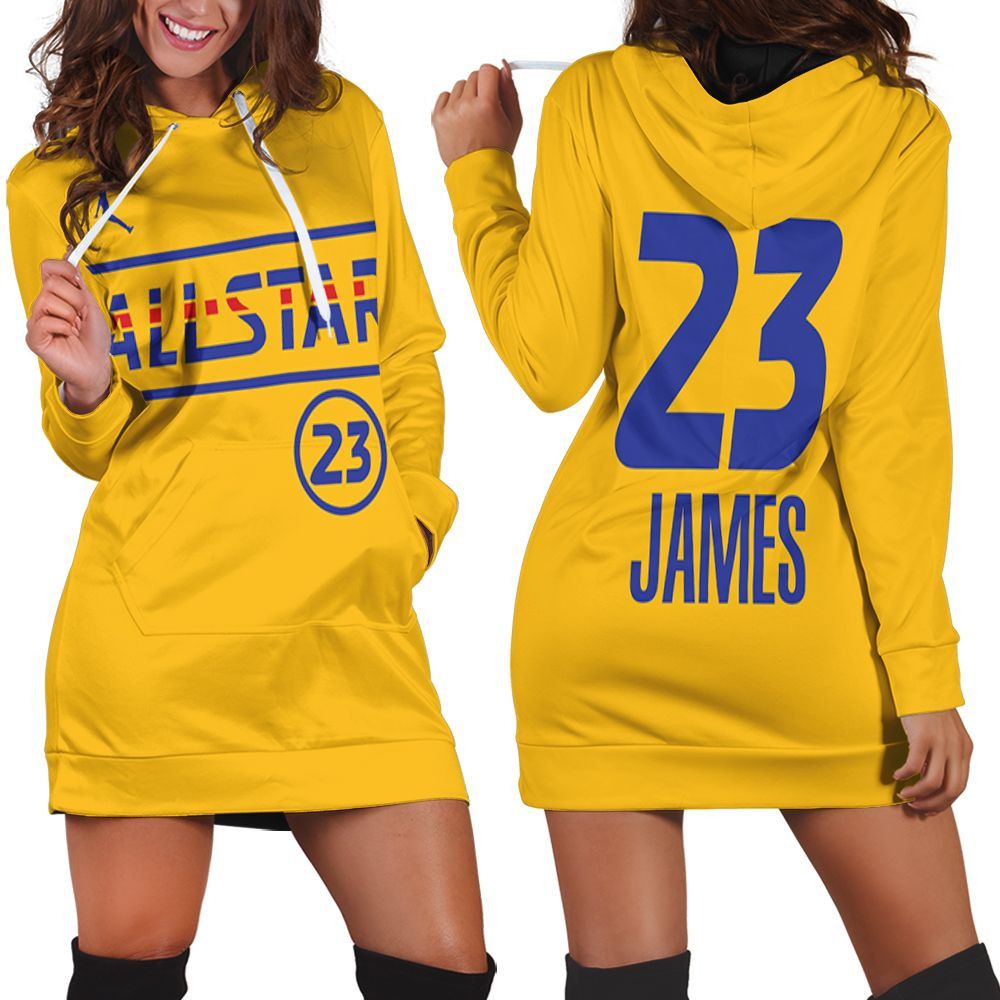 Lebron James 23 Nba Warriors 2021 All Star Western Conference Gold Jersey Style Gift For James Fans Hoodie Dress Sweater Dress Sweatshirt Dress