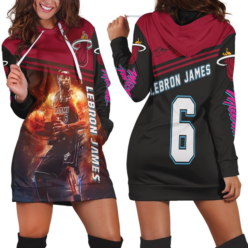 Lebron James 6 Miami Heat Legend Dribbling Fire For Fan Hoodie Dress Sweater Dress Sweatshirt Dress