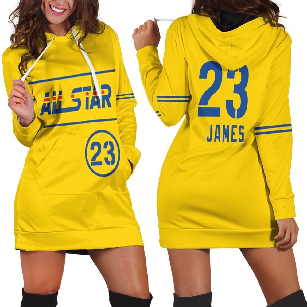 Lebron James Lakers 2021 All-star Western Conference Gold Jersey Inspired Hoodie Dress Sweater Dress Sweatshirt Dress