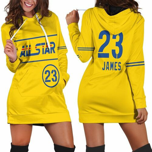 Lebron James Lakers 2021 All-star Western Conference Gold Jersey Inspired Hoodie Dress Sweater Dress Sweatshirt Dress