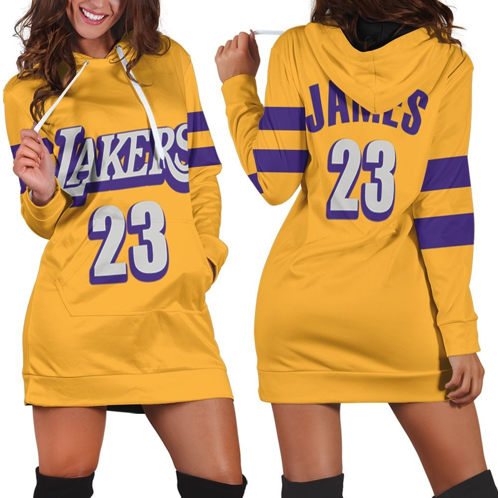 Lebron James Los Angeles Lakers 2020 Finished Swingman Yellow City Edition Jersey Hoodie Dress Sweater Dress Sweatshirt Dress