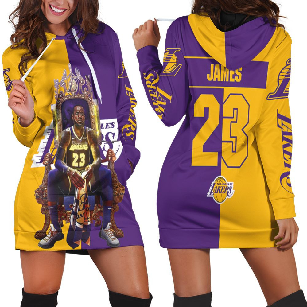 Lebron James On Throne Los Angles Lakers Legend 3d Hoodie Dress Sweater Dress Sweatshirt Dress