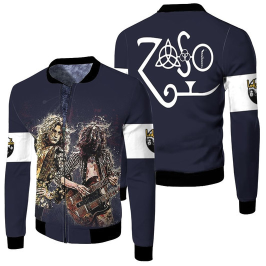 Led Zeppelin Jimmy Page And Robert Plant Playing Guitar On Stage Angle Flying Novelty Gift For Led Zeppelin Fans Fleece Bomber Jacket