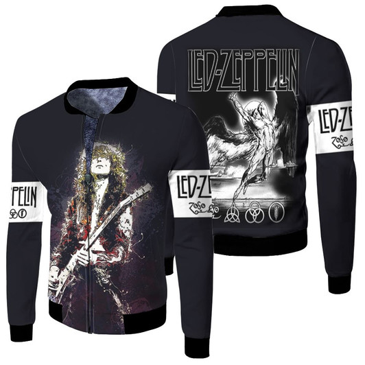 Led Zeppelin Jimmy Page Playing Guitar On Stage Stairway To Heaven Album Novelty Gift For Led Zeppelin Fans Fleece Bomber Jacket