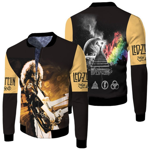 Led Zeppelin John Paul Jones Playing Guitar On Stage Angle Flying Novelty Gift For Led Zeppelin Fans Fleece Bomber Jacket