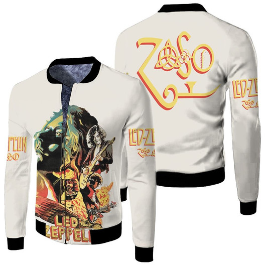 Led Zeppelin Robert Plant Playing Guitar On Stage 4 Symbols Iv Album Novelty White Gift For Led Zeppelin Fans Fleece Bomber Jacket