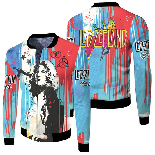 Led Zeppelin Robert Plant Singing On Stage Icarus Album Paint Dripping Style Gift For Led Zeppelin Fans Fleece Bomber Jacket