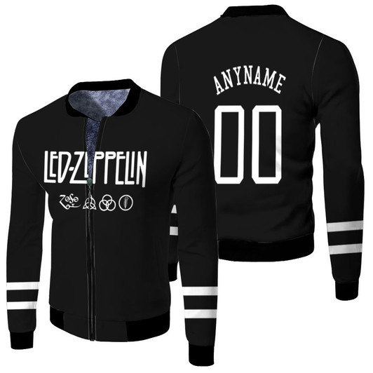 Led Zeppelin Rock Band 4 Symbols Logo Black Fleece Bomber Jacket