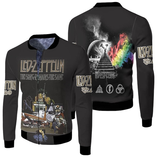 Led Zeppelin The Song Remain The Same Logo Album Cover Novelty Gift For Led Zeppelin Fans Fleece Bomber Jacket