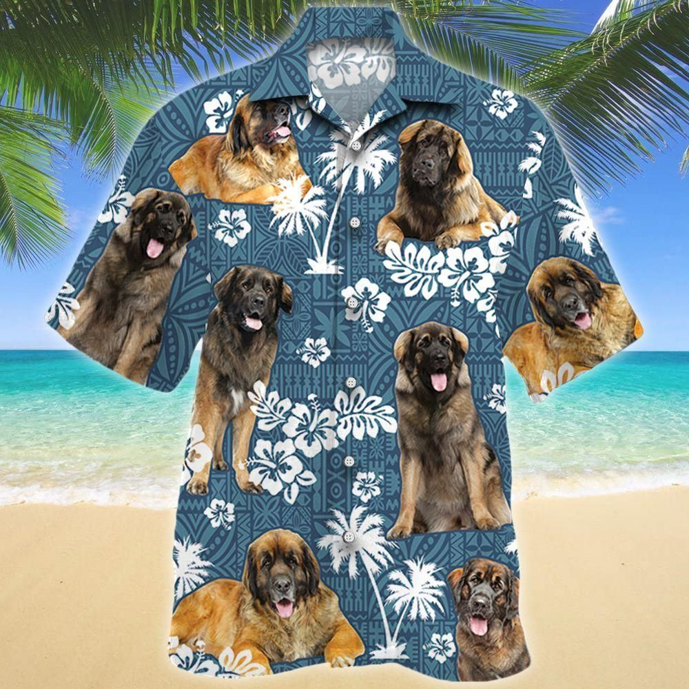 Leonberger Dog Blue Tribal Aloha Hawaiian Shirt Colorful Short Sleeve Summer Beach Casual Shirt For Men And Women