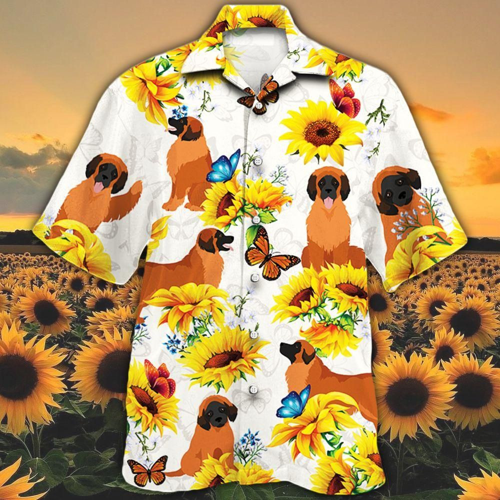 Leonberger Dog Lovers Sun Flower Aloha Hawaiian Shirt Colorful Short Sleeve Summer Beach Casual Shirt For Men And Women